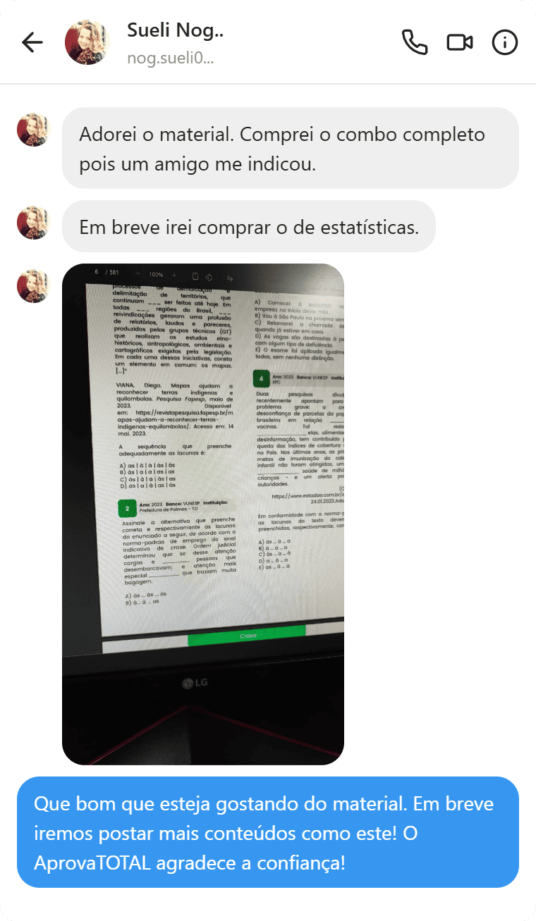 Depoimento de aluna satisfeita